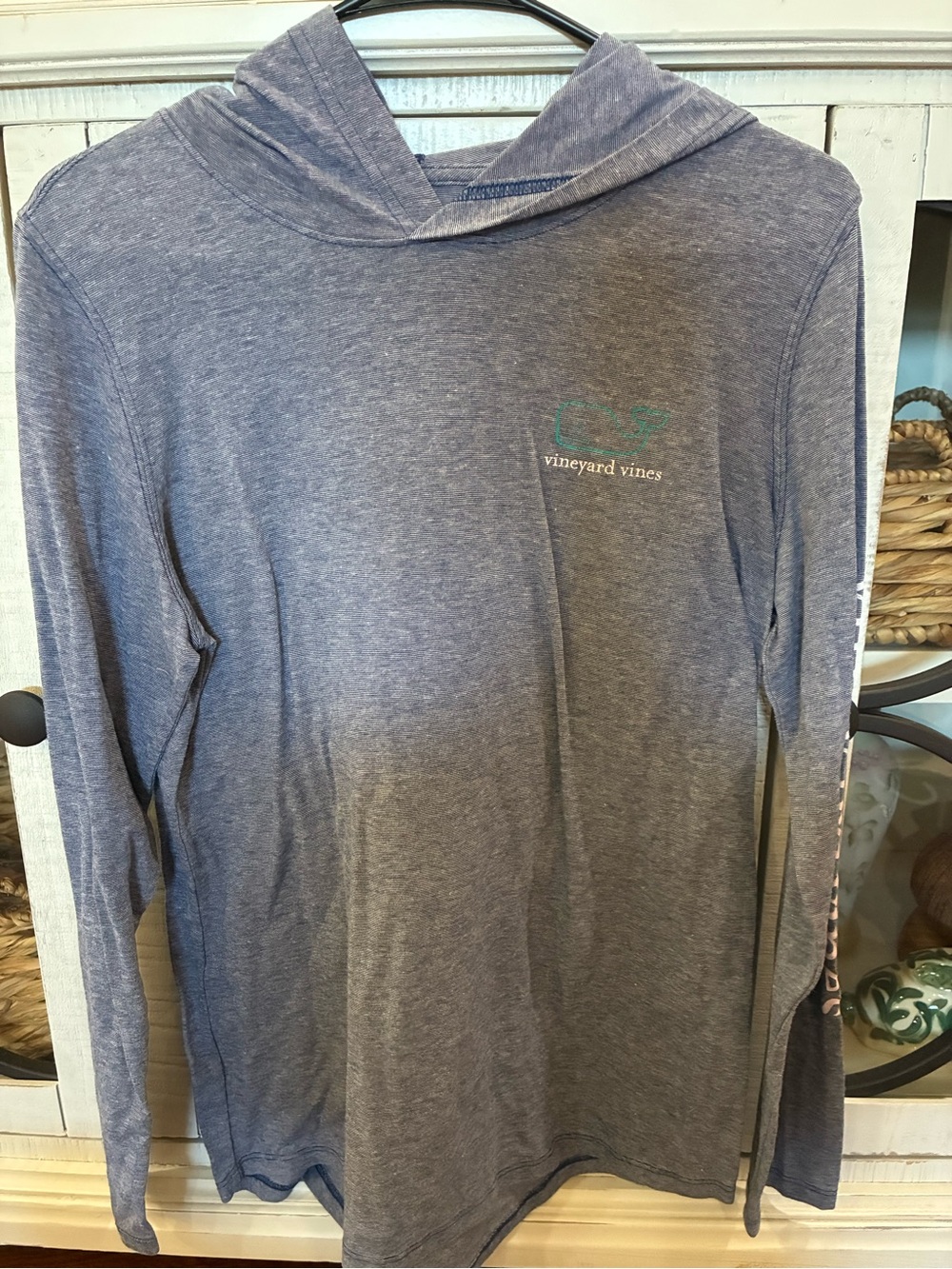 Vineyard Vines Heather Navy Long-Sleeve Hooded Tee with Small Logo